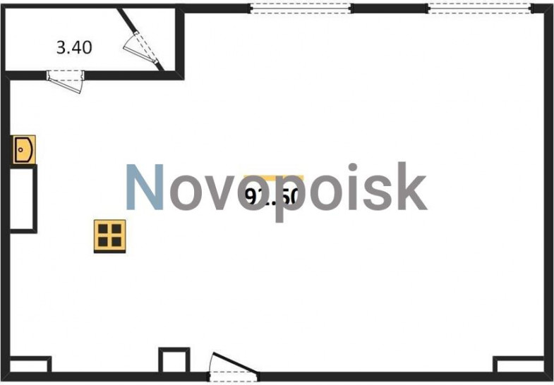 Однокомнатная квартира 92.5 м²