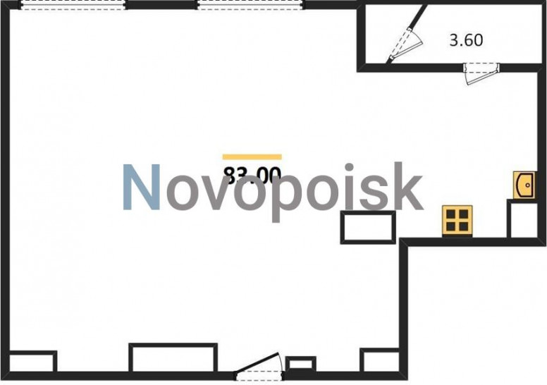 Однокомнатная квартира 83 м²