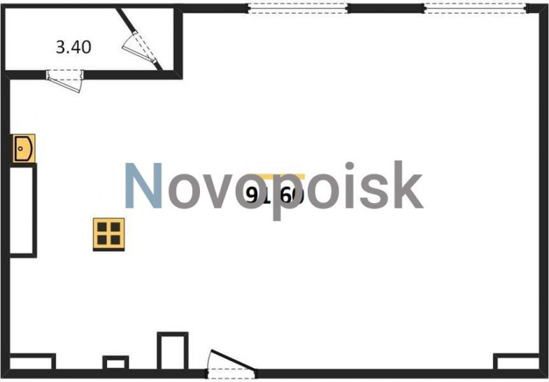 Однокомнатная квартира 91.6 м²
